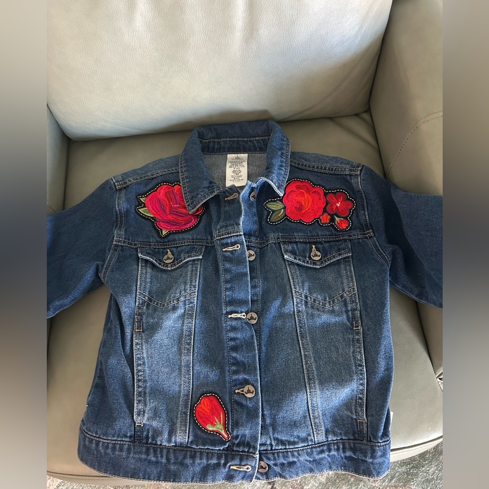 Disney Beauty and the Beast Denim Jacket with Floral Patches